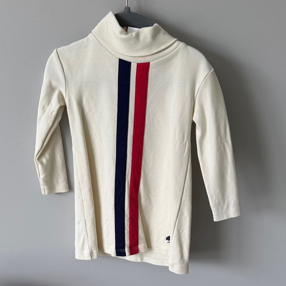 TBBC 2T NWOT Cream Turtleneck Top with Navy and Red Center Stripes
